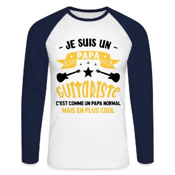 Papa Guitariste Idée Originale Fêtes des Pères - T-shirt baseball manches longues Homme - blanc/marine - Devant - Nik (191cm)