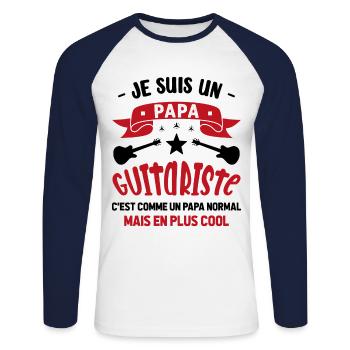 Papa Guitariste Idée Originale Fêtes des Pères - T-shirt baseball manches longues Homme - blanc/marine - Devant - Nik (191cm)
