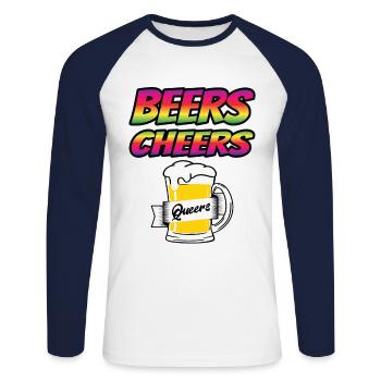 Beers Cheers Queers Bisexual Transgender Love Lgbt - Unisex Baseballshirt langarm - Weiß/Navy - Vorne - Nik (191cm)