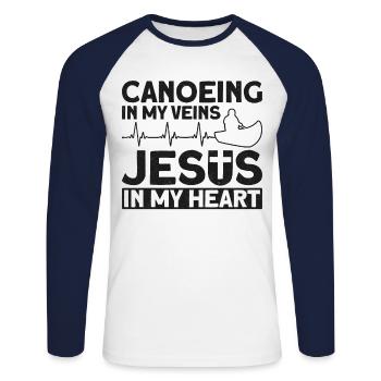 Canoe Canoeing Jesus Faith Vintage - Unisex Baseballshirt langarm - Weiß/Navy - Vorne - Nik (191cm)