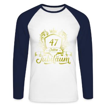 47 Zahl Kranz - Unisex Baseballshirt langarm - Weiß/Navy - Vorne - Nik (191cm)