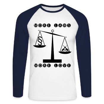 Plus de lois, plus d’amour - moins d’armes - T-shirt baseball manches longues Homme - blanc/marine - Devant - Nik (191cm)