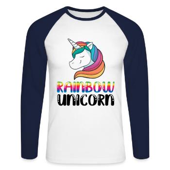 Rainbow Unicorn Bisexual Transgender Pride Rainbow - Unisex Baseballshirt langarm - Weiß/Navy - Vorne - Nik (191cm)