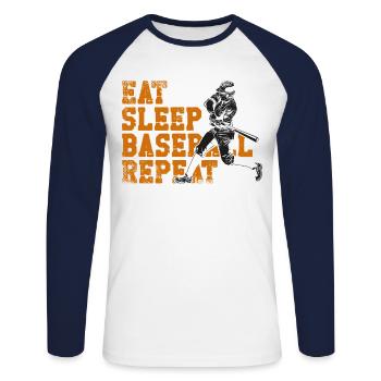 Baseball Fan Vintage Batter Eat - Unisex Baseballshirt langarm - Weiß/Navy - Vorne - Nik (191cm)