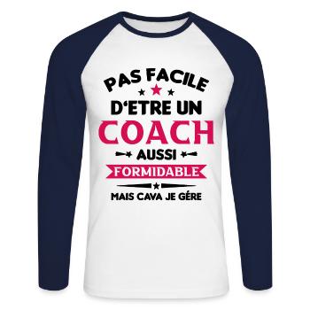 Coach Formidable Idée Cadeau Entraîneur Drôle - T-shirt baseball manches longues Homme - blanc/marine - Devant - Nik (191cm)