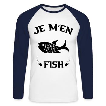 Je M'en Fish Cadeau Pêcheur Drôle Pêche - T-shirt baseball manches longues Homme - blanc/marine - Devant - Nik (191cm)