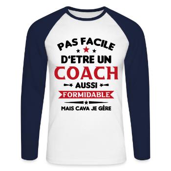 Coach Formidable Idée Cadeau Entraîneur Drôle - T-shirt baseball manches longues Homme - blanc/marine - Devant - Nik (191cm)
