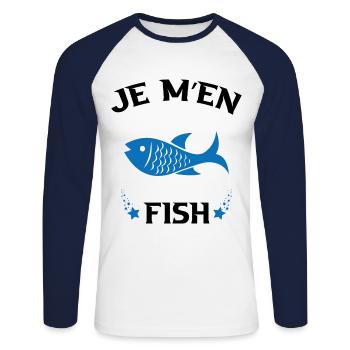 Je M'en Fish Cadeau Pêcheur Drôle Pêche - T-shirt baseball manches longues Homme - blanc/marine - Devant - Nik (191cm)