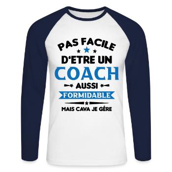 Coach Formidable Idée Cadeau Entraîneur Drôle - T-shirt baseball manches longues Homme - blanc/marine - Devant - Nik (191cm)