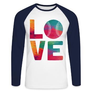 Baseball Fan Watercolor Love - Unisex Long Sleeve Baseball T-Shirt - white/navy - Front - Nik (191cm)