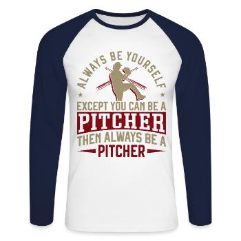 Baseball Fan Pitcher Vintage - Unisex Long Sleeve Baseball T-Shirt - white/navy - Front - Nik (191cm)