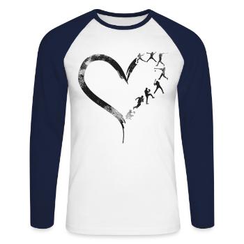 Cœur de fan de baseball vintage - T-shirt baseball manches longues Homme - blanc/marine - Devant - Nik (191cm)