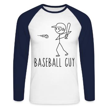 Baseball Fan Stick Figure Man - Unisex Baseballshirt langarm - Weiß/Navy - Vorne - Nik (191cm)