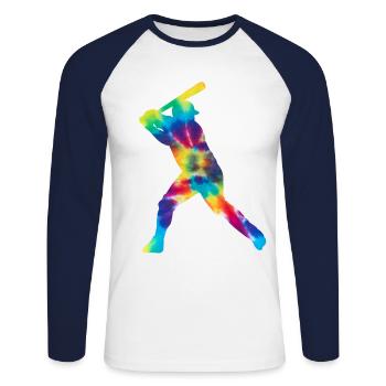 Baseball Fan Tie Dye Batter - Unisex Long Sleeve Baseball T-Shirt - white/navy - Front - Nik (191cm)
