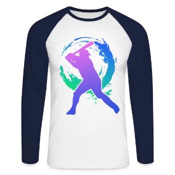 Baseball Fan Retro Vintage 80s 90s - Unisex Baseballshirt langarm - Weiß/Navy - Vorne - Nik (191cm)