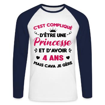 Je Suis Une Princesse Et J'ai 4 Ans Cadeau Humour - T-shirt baseball manches longues Homme - blanc/marine - Devant - Nik (191cm)