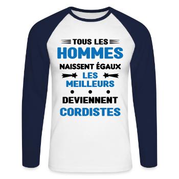 Les Meilleurs Hommes Deviennent Cordistes - T-shirt baseball manches longues Homme - blanc/marine - Devant - Nik (191cm)