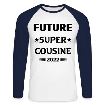 Annonce Grossesse 2022 Future Super Cousine Cadeau - T-shirt baseball manches longues Homme - blanc/marine - Devant - Nik (191cm)