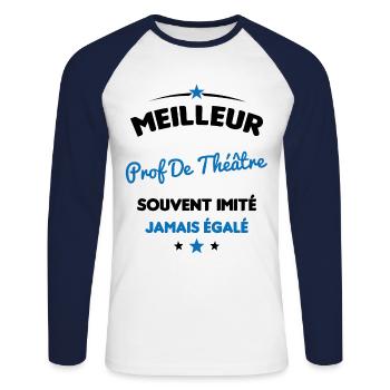 Prof De Théâtre Cadeau Humour Personnalisé - T-shirt baseball manches longues Homme - blanc/marine - Devant - Nik (191cm)
