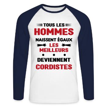 Les Meilleurs Hommes Deviennent Cordistes - T-shirt baseball manches longues Homme - blanc/marine - Devant - Nik (191cm)
