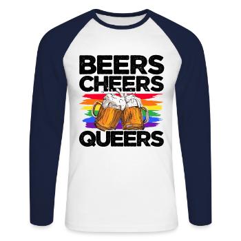 Beers Cheers Queers Bisexual Transgender Love Lgbt - Unisex Baseballshirt langarm - Weiß/Navy - Vorne - Nik (191cm)