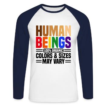Human Beings 100% Organic Colors And Sizes May Var - Unisex Baseballshirt langarm - Weiß/Navy - Vorne - Nik (191cm)