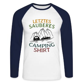 Camping Wohnwagen lustiges Geschenk - Unisex Baseballshirt langarm - Weiß/Navy - Vorne - Nik (191cm)