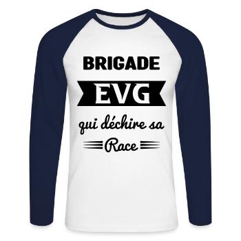 Brigade Evg Cadeau Homme Evg Humour Drôle - T-shirt baseball manches longues Homme - blanc/marine - Devant - Nik (191cm)