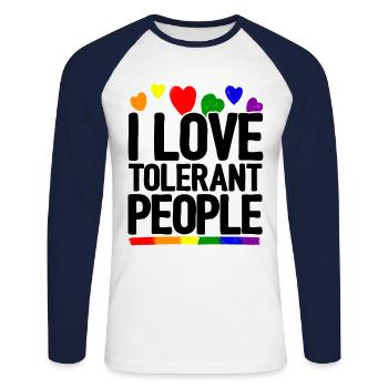 I Love Tolerant People Bisexual Gay Pansexual Rain - Unisex Baseballshirt langarm - Weiß/Navy - Vorne - Nik (191cm)