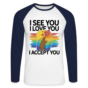 I See You I Love You I Accept You Gay Pride Lesbia - Unisex Baseballshirt langarm - Weiß/Navy - Vorne - Nik (191cm)