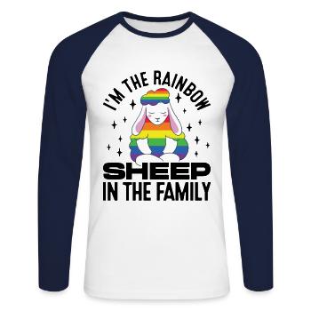 I'm The Rainbow Sheep In The Family Lesbian Love G - Unisex Baseballshirt langarm - Weiß/Navy - Vorne - Nik (191cm)
