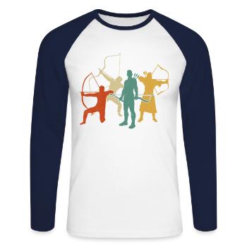 Arc de tir à l’arc Archer Rétro Vintage - T-shirt baseball manches longues Homme - blanc/marine - Devant - Nik (191cm)