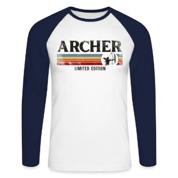 Archery Bow Archer Retro Vintage - Unisex Long Sleeve Baseball T-Shirt - white/navy - Front - Nik (191cm)