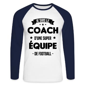 Je suis le coach d'une super équipe de football - T-shirt baseball manches longues Homme - blanc/marine - Devant - Nik (191cm)