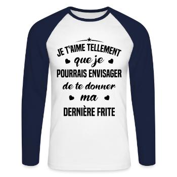 Je t'aime tellement que je pourrais donner frite - T-shirt baseball manches longues Homme - blanc/marine - Devant - Nik (191cm)