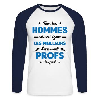 Les meilleurs hommes deviennent profs de sport - T-shirt baseball manches longues Homme - blanc/marine - Devant - Nik (191cm)
