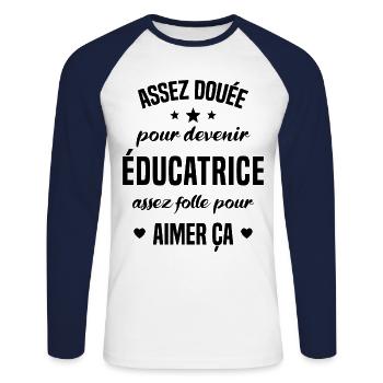 Assez douée pour devenir éducatrice assez folle - T-shirt baseball manches longues Homme - blanc/marine - Devant - Nik (191cm)
