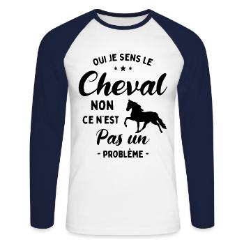 Oui Je Sens Le Cheval non ce n est pas un problème - T-shirt baseball manches longues Homme - blanc/marine - Devant - Nik (191cm)