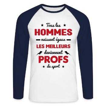 Les meilleurs hommes deviennent profs de sport - T-shirt baseball manches longues Homme - blanc/marine - Devant - Nik (191cm)