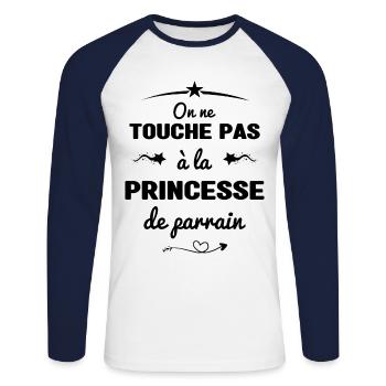 On ne touche pas à la princesse de parrain - T-shirt baseball manches longues Homme - blanc/marine - Devant - Nik (191cm)