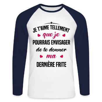 Je t'aime tellement que je pourrais donner frite - T-shirt baseball manches longues Homme - blanc/marine - Devant - Nik (191cm)