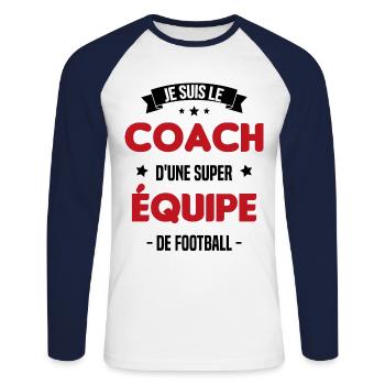 Je suis le coach d'une super équipe de football - T-shirt baseball manches longues Homme - blanc/marine - Devant - Nik (191cm)