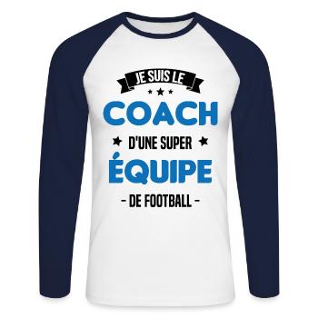 Je suis le coach d'une super équipe de football - T-shirt baseball manches longues Homme - blanc/marine - Devant - Nik (191cm)