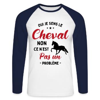 Oui Je Sens Le Cheval non ce n est pas un problème - T-shirt baseball manches longues Homme - blanc/marine - Devant - Nik (191cm)