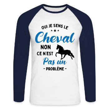 Oui Je Sens Le Cheval non ce n est pas un problème - T-shirt baseball manches longues Homme - blanc/marine - Devant - Nik (191cm)