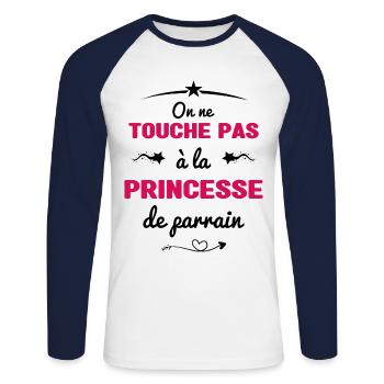 On ne touche pas à la princesse de parrain - T-shirt baseball manches longues Homme - blanc/marine - Devant - Nik (191cm)