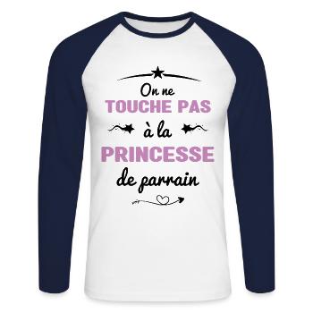 On ne touche pas à la princesse de parrain - T-shirt baseball manches longues Homme - blanc/marine - Devant - Nik (191cm)