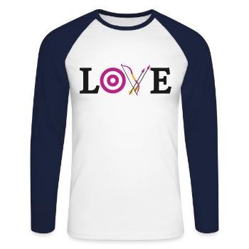 Archery Bow Archer Target Love - Unisex Baseballshirt langarm - Weiß/Navy - Vorne - Nik (191cm)