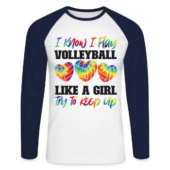 Joueuse de volleyball Team Girl Tie - T-shirt baseball manches longues Homme - blanc/marine - Devant - Nik (191cm)