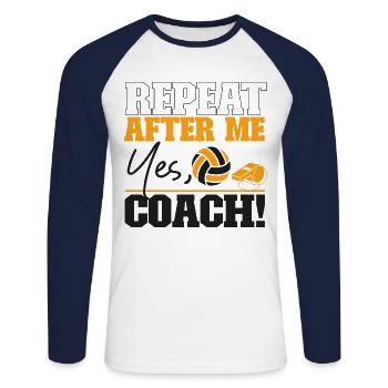 Volleyball Player Team Coach - Unisex Long Sleeve Baseball T-Shirt - white/navy - Front - Nik (191cm)